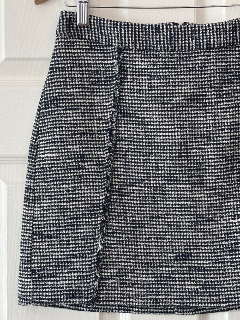 Zara Fringe Seamed Mini Skirt - Blue & White Tweed Size S - Picture 4 of 8